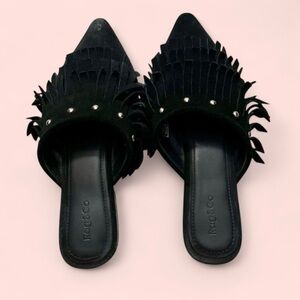 Rag&Co. Black Fringe Women's Mules